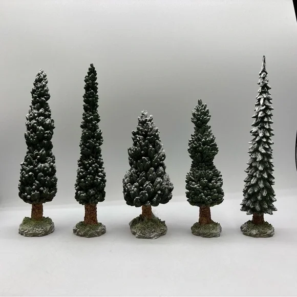Department 56 1998 Vintage Village Snowy Evergreens Set Of 5 Large 52614 Retired - Picture 8 of 12